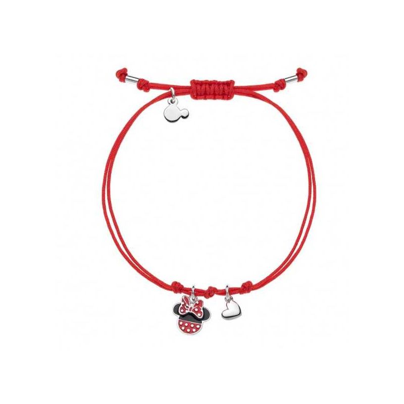 DISNEY - Bracciale per bambina Minnie in argento 925 e corda rossa