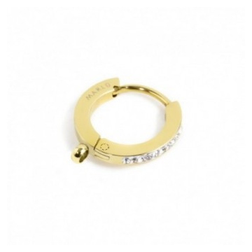 MARLÙ - Mono orecchino cerchio pvd oro 14mm cristalli bianchi anello per charm