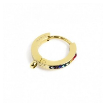 MARLÙ - Mono orecchino cerchio pvd oro 11mm cristalli neri anello per charm