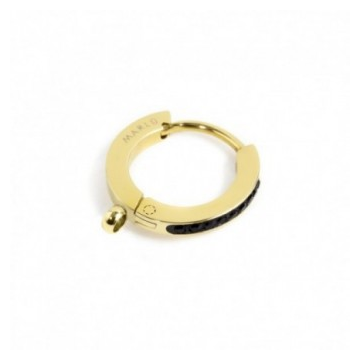 MARLÙ - Mono orecchino cerchio pvd oro 14mm cristalli neri anello per charm