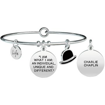 KIDULT - Bracciale donna acciaio - "I am what I am: an individual, unique and different." Charlie Chaplin